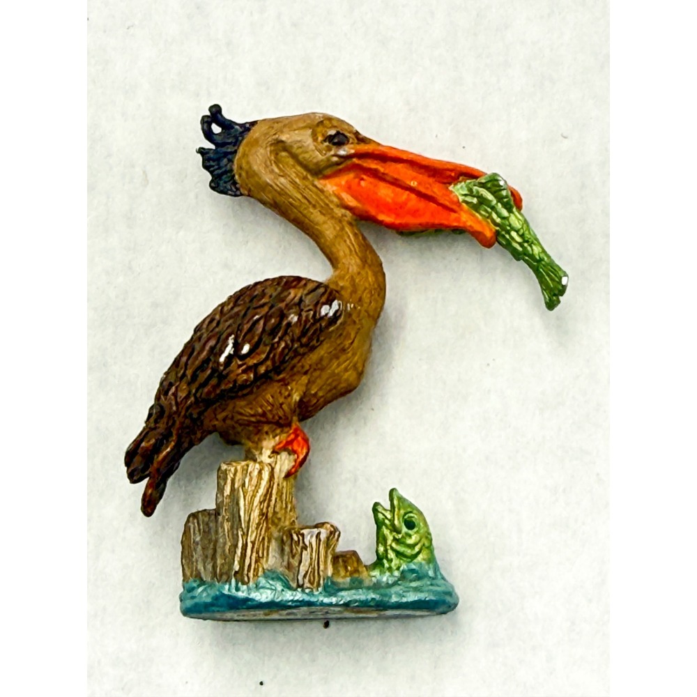 Vintage Lou LeBrou 1983 Pelican With Fish Miniature Figurine Signed 2.75